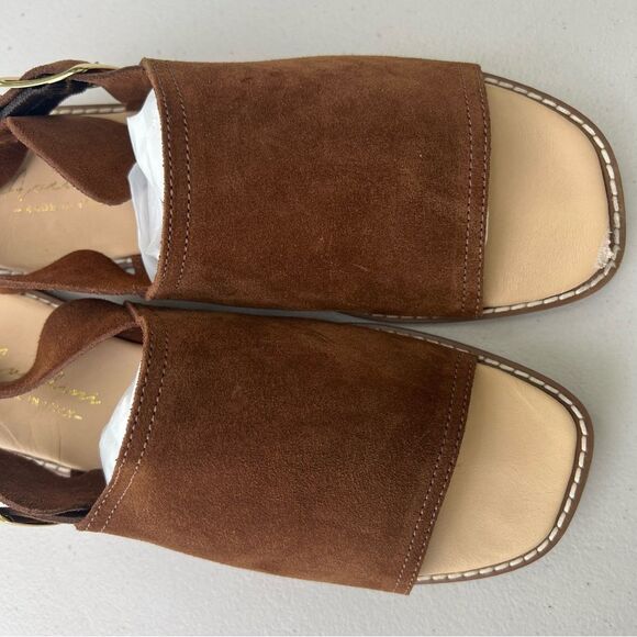 Avellini Sandal Women Sz 7.5 Made in Italy 🇮🇹 Brown Suede Gold Buckle - Picture 9 of 16